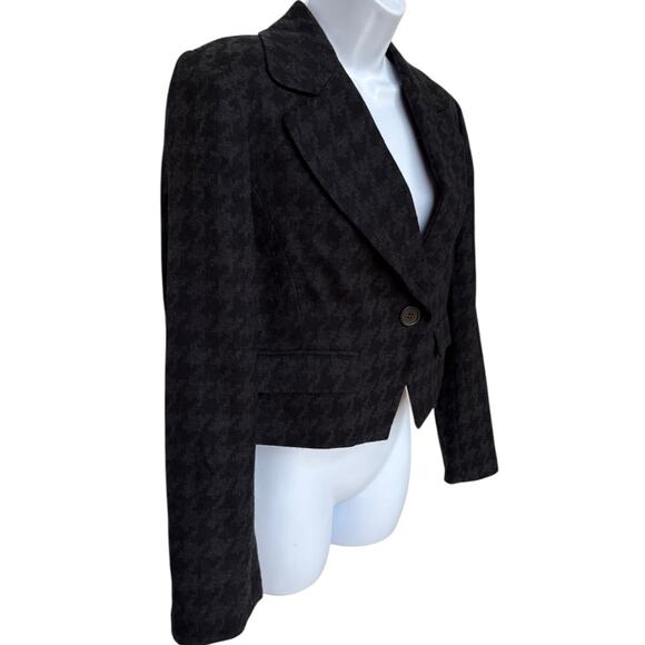 J. Crew Black and Gray Houndstooth Cropped Wool Blazer size 10 - Picture 5 of 10